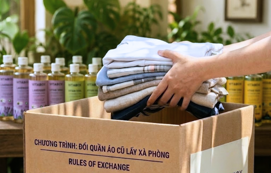 ĐỔI QUẦN ÁO CŨ, NHẬN LẠI “MẦM XANH”: CÙNG VITABOX DỌN TỦ, TRAO ĐIỀU LÀNH
